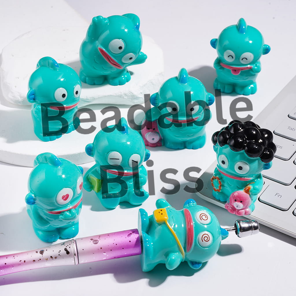 Teal Ugly Fish Character Series in Diverse Style Acrylic Figurine for Beads or Pen Toppers