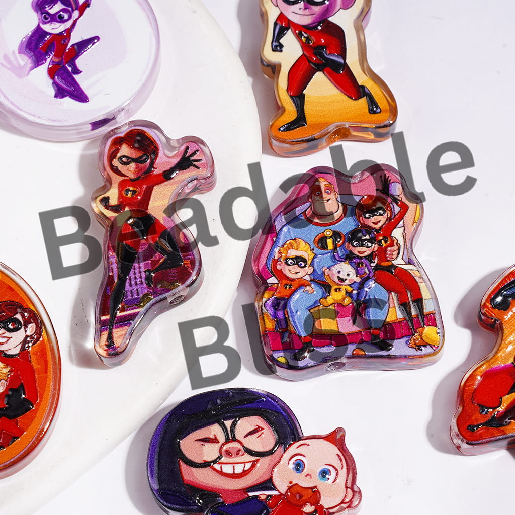 Acrylic Beads Super Agent Character Series, Semi-Clear, Random Mix