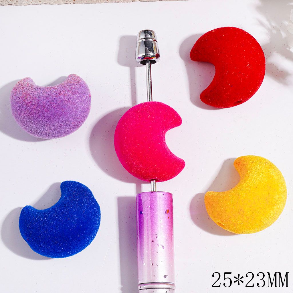 Acrylic Beads Flocked Fluffy Crescent Moon, 25*23MM Multi-Color Random Mix