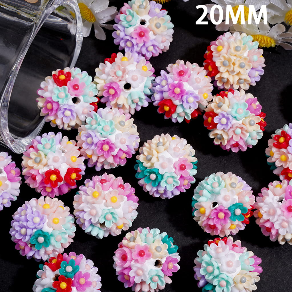 Colorful Mini Flowers Design Clay Beads, 20MM, Random Mix