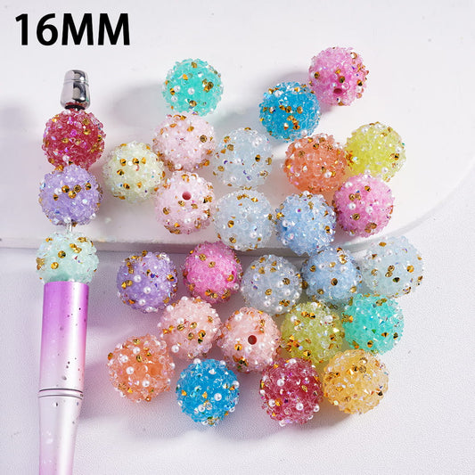 Multicolor Sugar Round Shape Acrylic Beads with Cone Rhinestones & White Imitation Pearls 16MM Random Mix