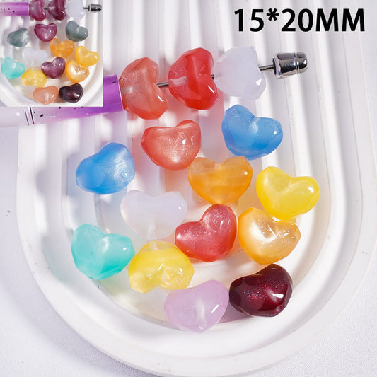 Color Changing Cat Eye Style Polyhedral Multi-Faceted Hearts Acrylic Beads, 15*20MM, Random Mix