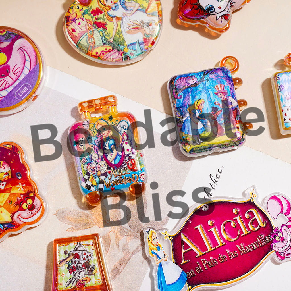 UV-Coated Acrylic Beads and Pendants Girl Character in Rabbit Cat Fantasy World Series, Random Mix