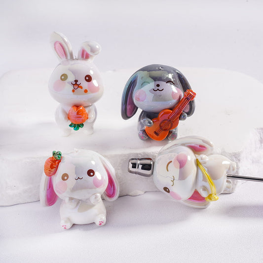 UV Coating Gray & White Happy Bunny Acrylic Beads Random Mix