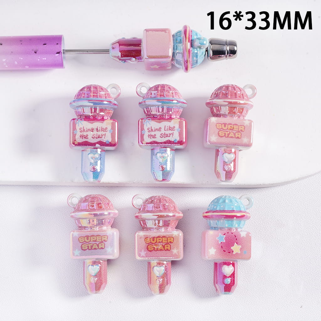 Acrylic Beads Pendant UV Coating Microphone Star Series, 16*33MM, Random Mix