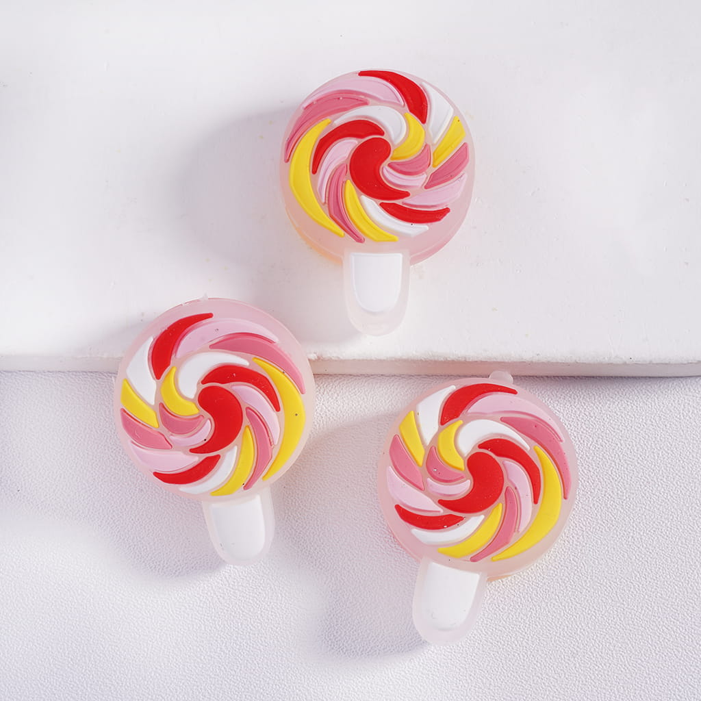Swirl Tasty Lollipop Pink‑Red Iridescent Series Silicone Focal Beads