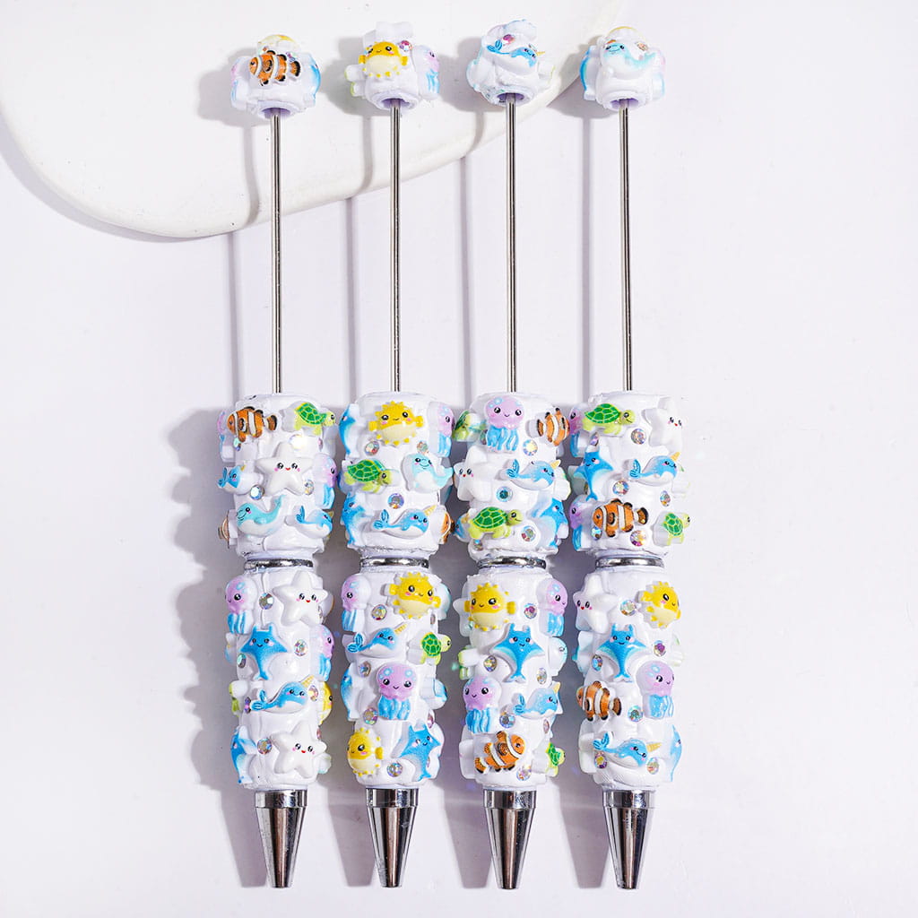 Beadable Clay Pens with Starfish Turtle Fish Dolphin Stingray Pufferfish Jellyfish and AB Rhinestones