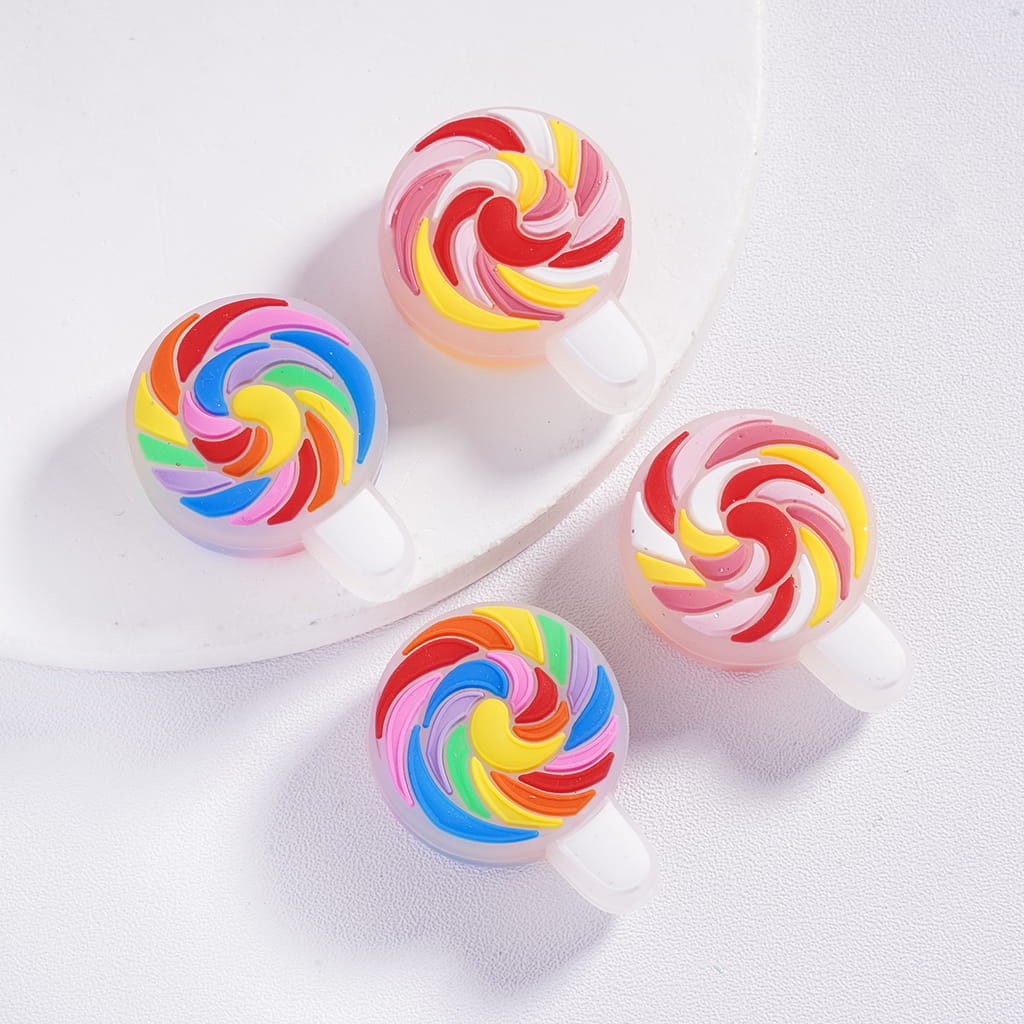 Swirl Tasty Lollipop Pink‑Red Iridescent Series Silicone Focal Beads
