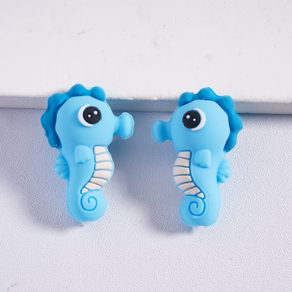 3D Seahorse Blue & Teal Ocean Series Silicone Focal Beads