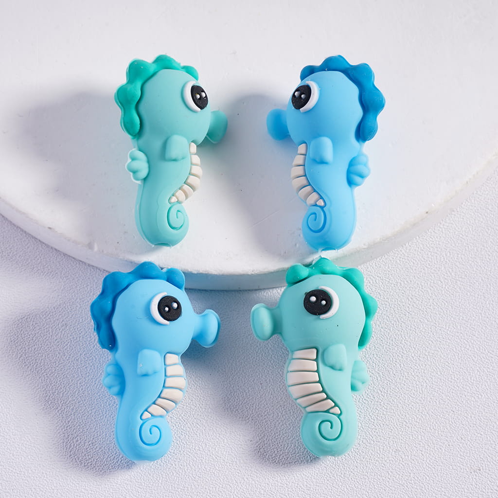 3D Seahorse Blue & Teal Ocean Series Silicone Focal Beads