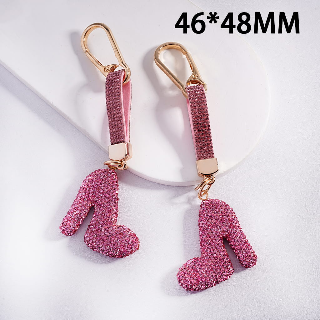 Rhinestone Tassel Metal Keychain with Pink High-Heeled Shoe Clay Charm 46*48MM