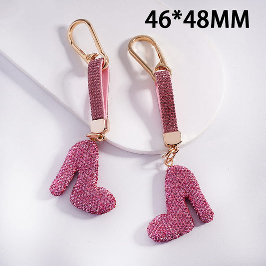 Rhinestone Tassel Metal Keychain with Pink High-Heeled Shoe Clay Charm 46*48MM