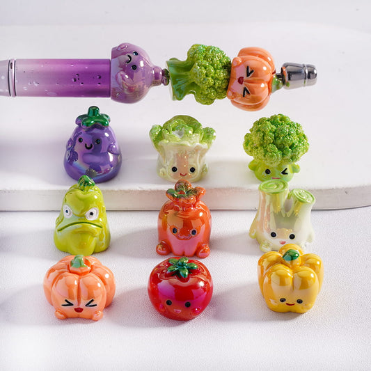 Acrylic Beads UV Coating Happy and Sad Vegetable Series, Random Mix