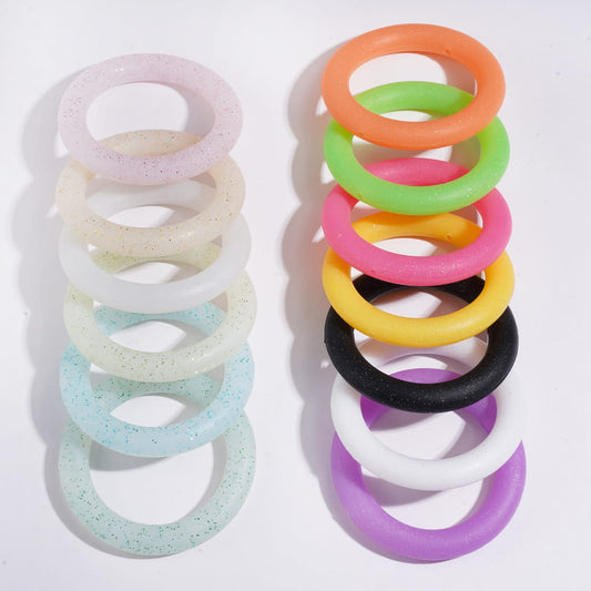 Sparkling Glitter Circle Soft Round Silicone Focal Bead, Car Hanger Charm Loop, 65MM, Multi-Color