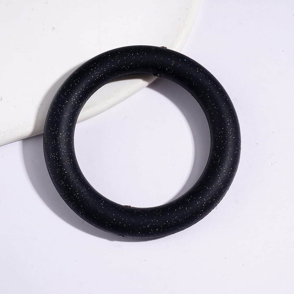 Sparkling Glitter Circle Soft Round Silicone Focal Bead, Car Hanger Charm Loop, 65MM, Multi-Color