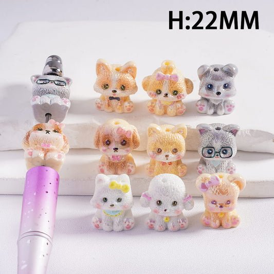 Acrylic Beads UV Coating Cute Puppy Series, Height 22MM, Random Mix