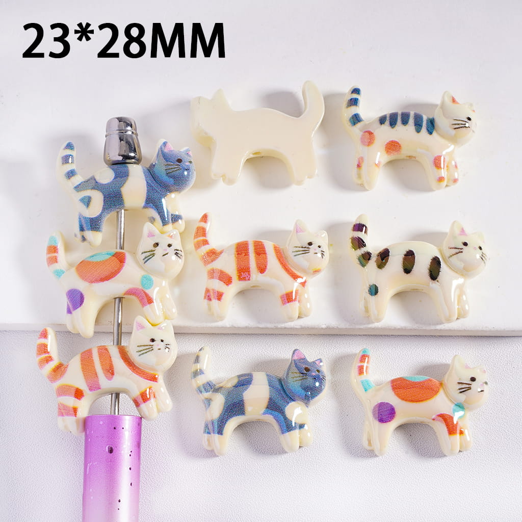UV‑Coated Cute Kitten Series with Raising Tail Gesture Acrylic Beads 23*28MM Random Mix