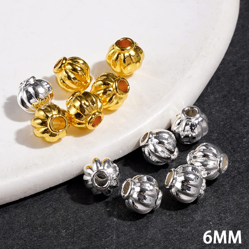 Mini Lantern Shaped Metal Beads, 6MM, Gold and Silver, Jewelry Accessories