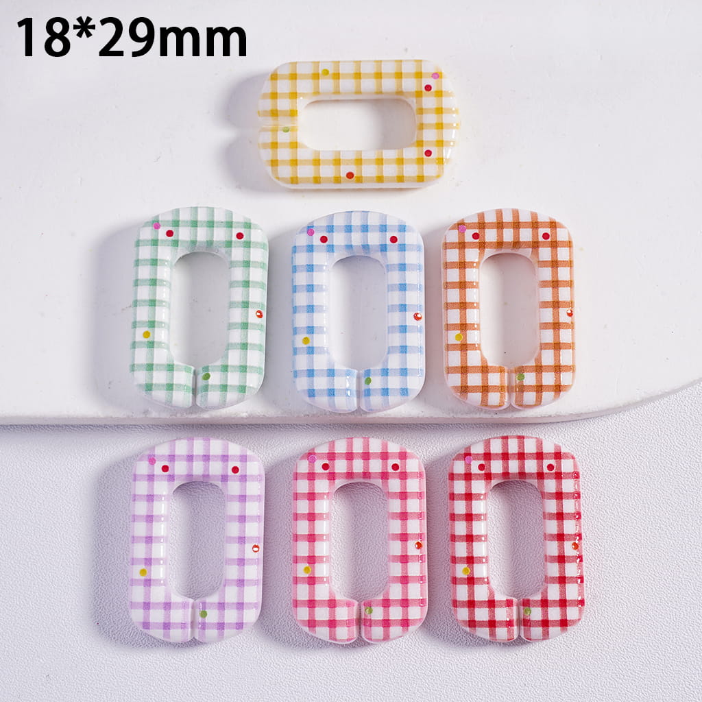 Checkered & Polka Dot Rectangular Jump Ring Acrylic Beads Pendant 18*29MM, Random Mix