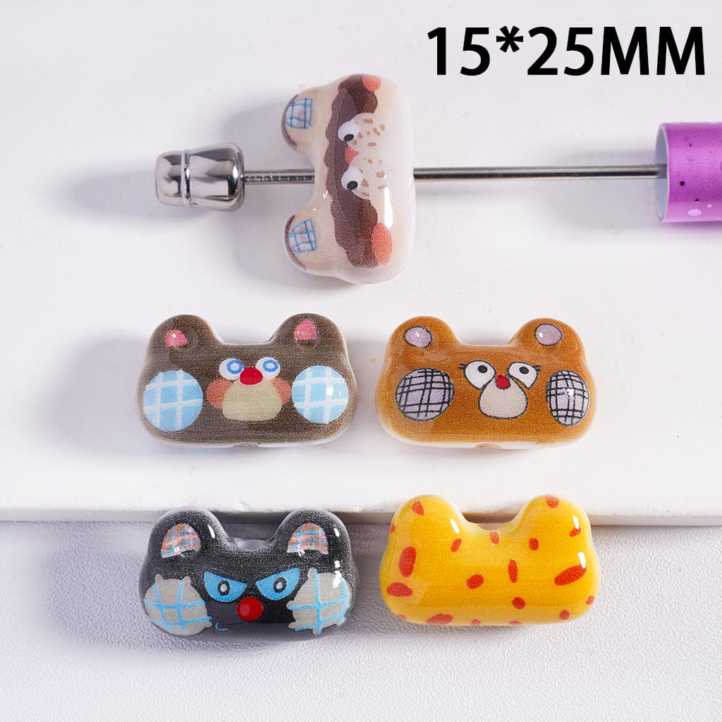 Cute Dark Color Bear Head with Funny Facial Expressions Acrylic Beads 15*25MM, Random Mix
