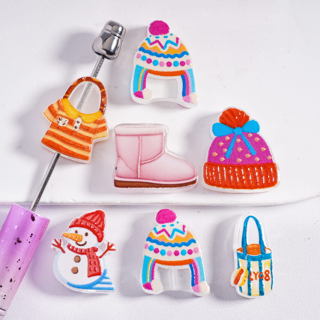 Woolen Hats, Handbags, Shoes & Snowman Designs Lovely Winter Series Acrylic Beads Random Mix