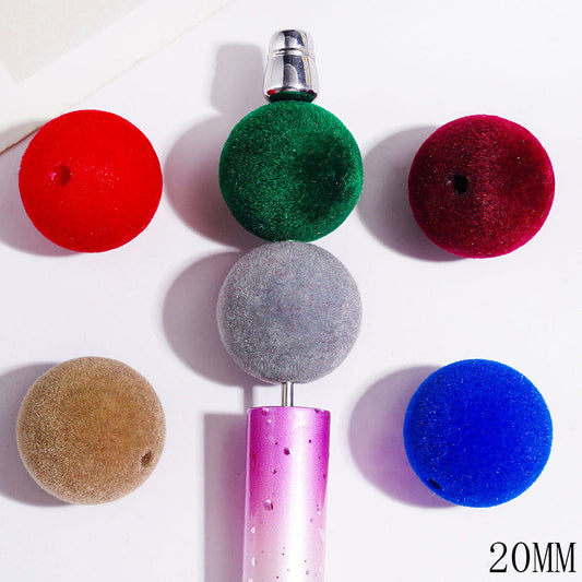 Deep-Tone Color Cozy Flocked Fluffy Round Acrylic Beads, 20MM, Multi-Color Random Mix