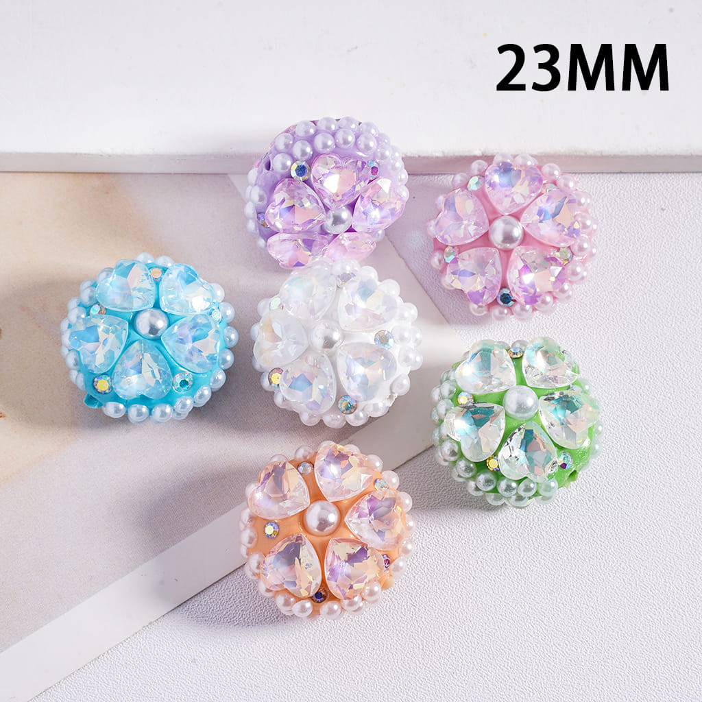Multicolor Flat Round Clay Beads with White Pearls & Heart Rhinestones, 23 MM Random Mix