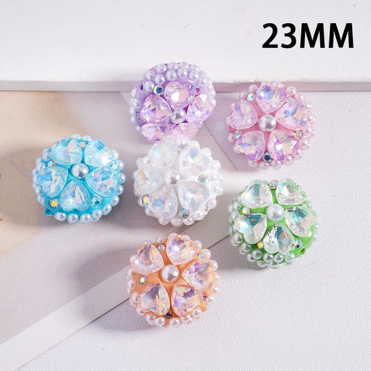 Multicolor Flat Round Clay Beads with White Pearls & Heart Rhinestones, 23 MM Random Mix