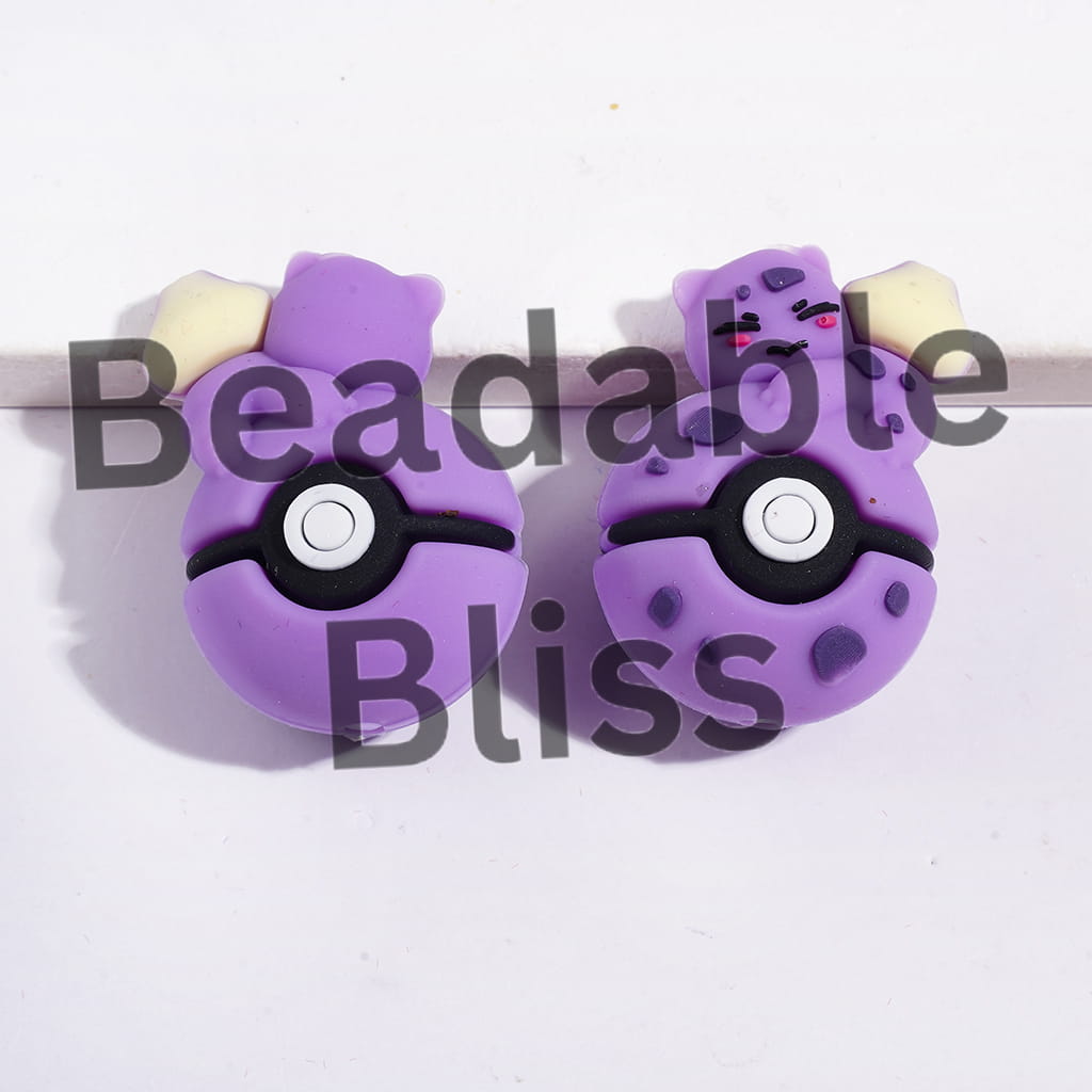 3D Cute Cat Elf Lying on Magic Ball Silicone Focal Beads, 20*30MM Multi-Color