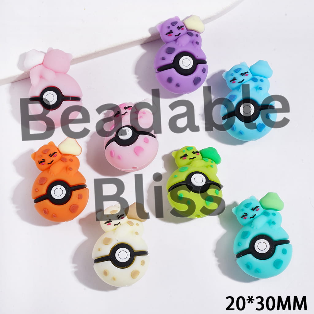 3D Cute Cat Elf Lying on Magic Ball Silicone Focal Beads, 20*30MM Multi-Color