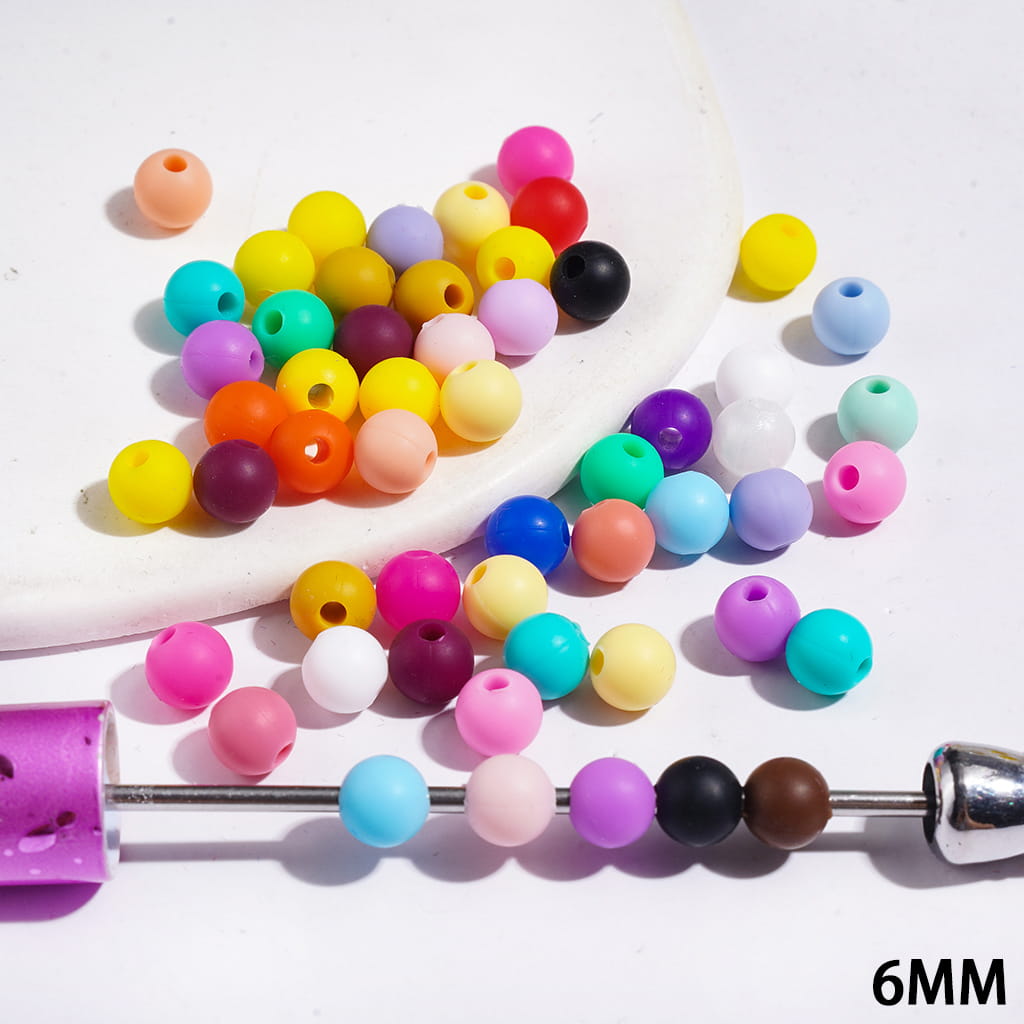Silicone Beads for DIY Bracelets Round in Solid Colors, 6MM, Multi-Color, Random Mix
