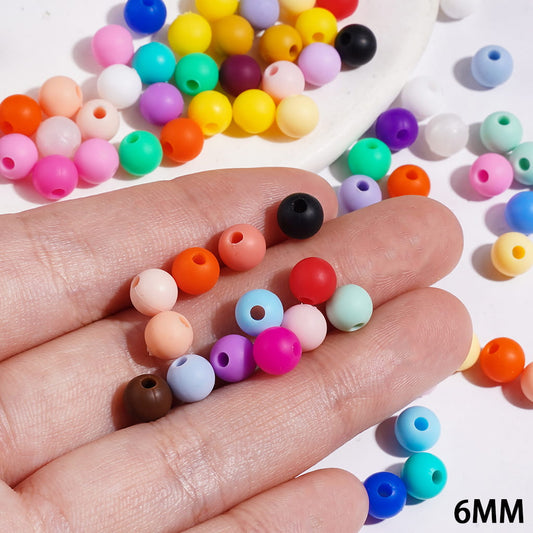 Solid-Color Classic Round Silicone Beads for DIY Bracelets, 6MM, Multi-Color Random Mix