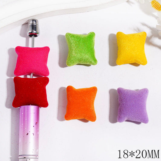 Soft Fluffy Pillow-Shaped Flocked Acrylic Beads, 18-20MM, Multi-Color Random Mix