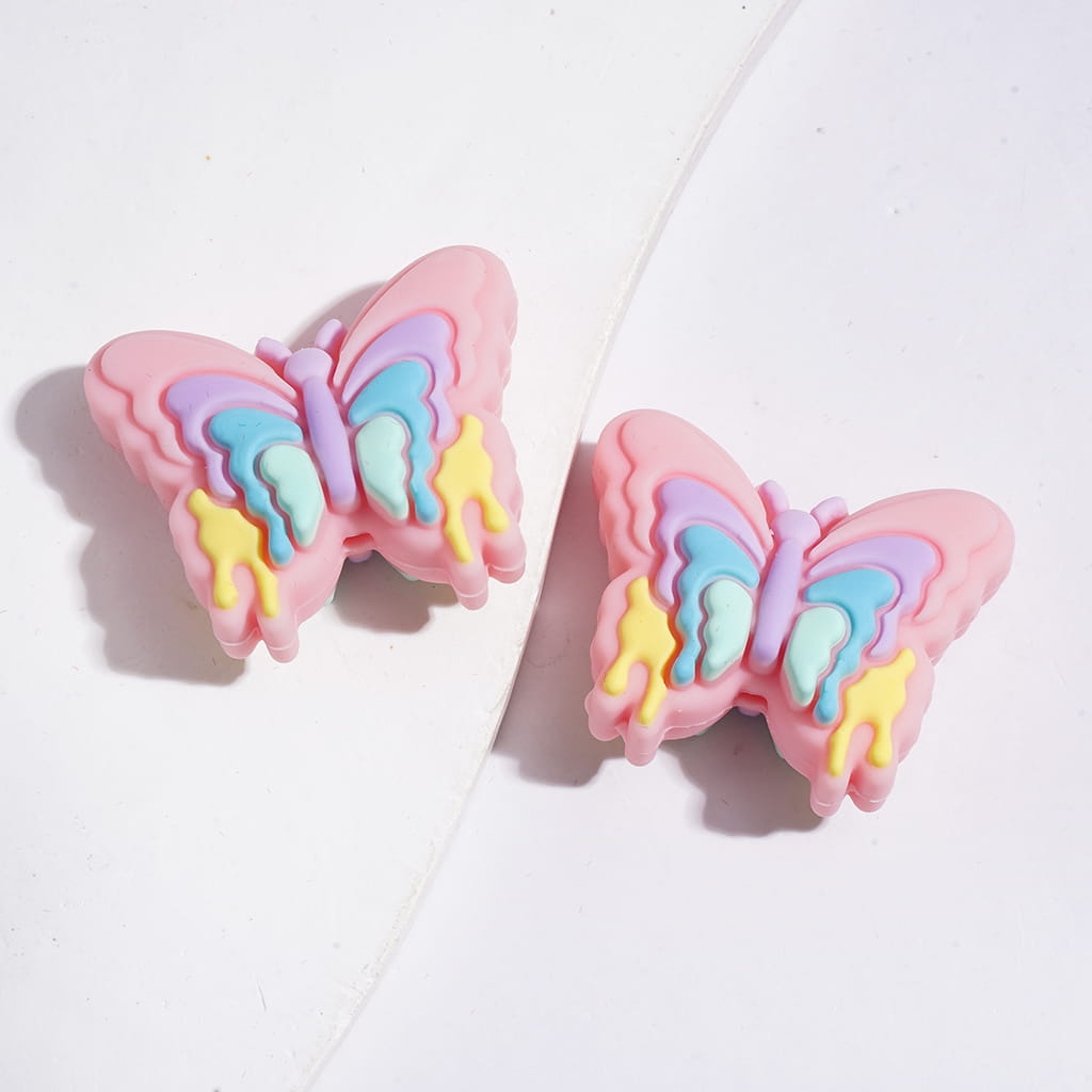 3D Silicone Focal Beads Rose Flower on Bell Butterfly Green Caterpillar