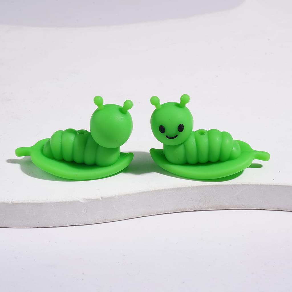 3D Silicone Focal Beads Rose Flower on Bell Butterfly Green Caterpillar