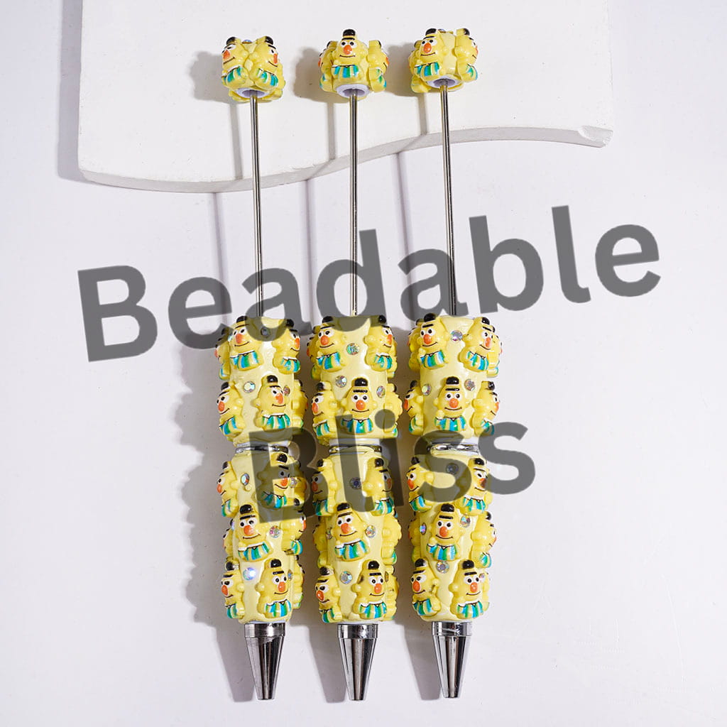 Beadable Clay Pens Classic Puppet Character with Green Stripes Clothes and AB Rhinestone