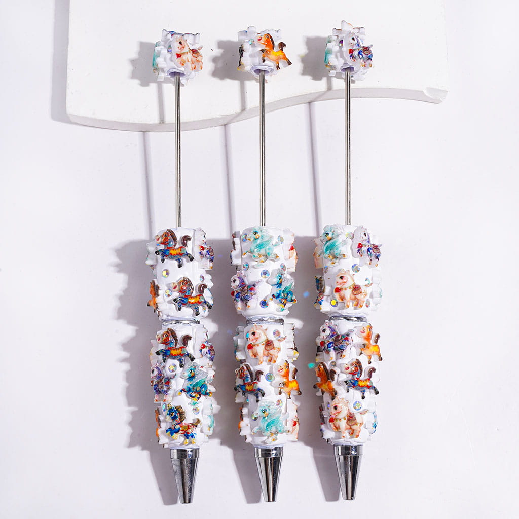 Beadable Clay Pens with Horse in Diverse Style and AB Rhinestones
