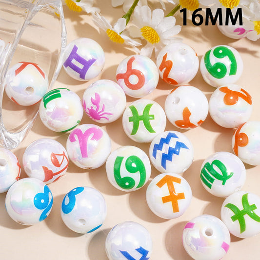 UV Coated Twelve Constellations Horoscope Zodiac Series, Acrylic Beads for Bracelets, 16MM Random Mix