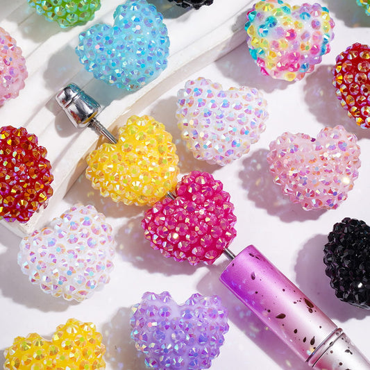 Adorable Heart-Shaped with Sparkling AB Rhinestone Acrylic Beads, 20*23MM, Multi-Color