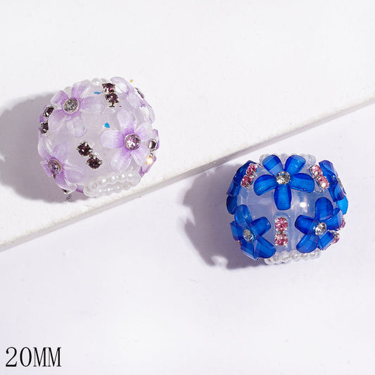 Elegant Five-Petaled Flower with Sparkling AB Rhinestones, White Pearl & Short Rhinestone Chains Acrylic Beads, 20MM, Multi-Color Random Mix