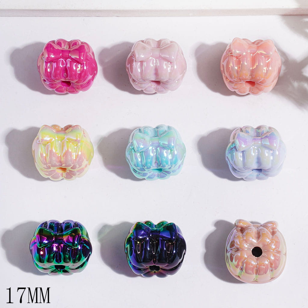 Acrylic Beads UV Coating Pumpkin with Bowtie, 17MM, Various Colors, Random Mix