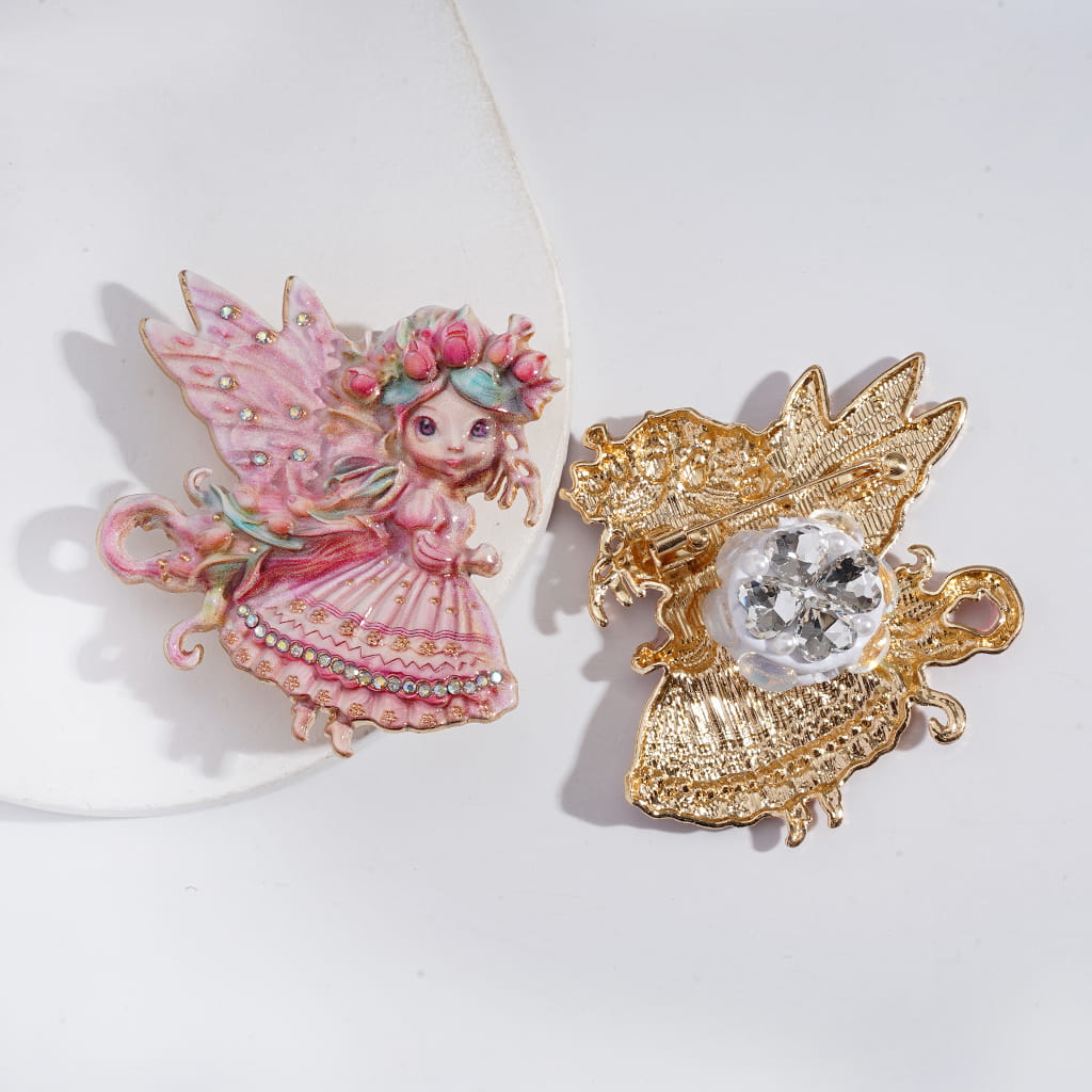 Enchanted Flower Crowned Fairy Clay Bead with White Pearls & Clear Rhinestones 54*60MM