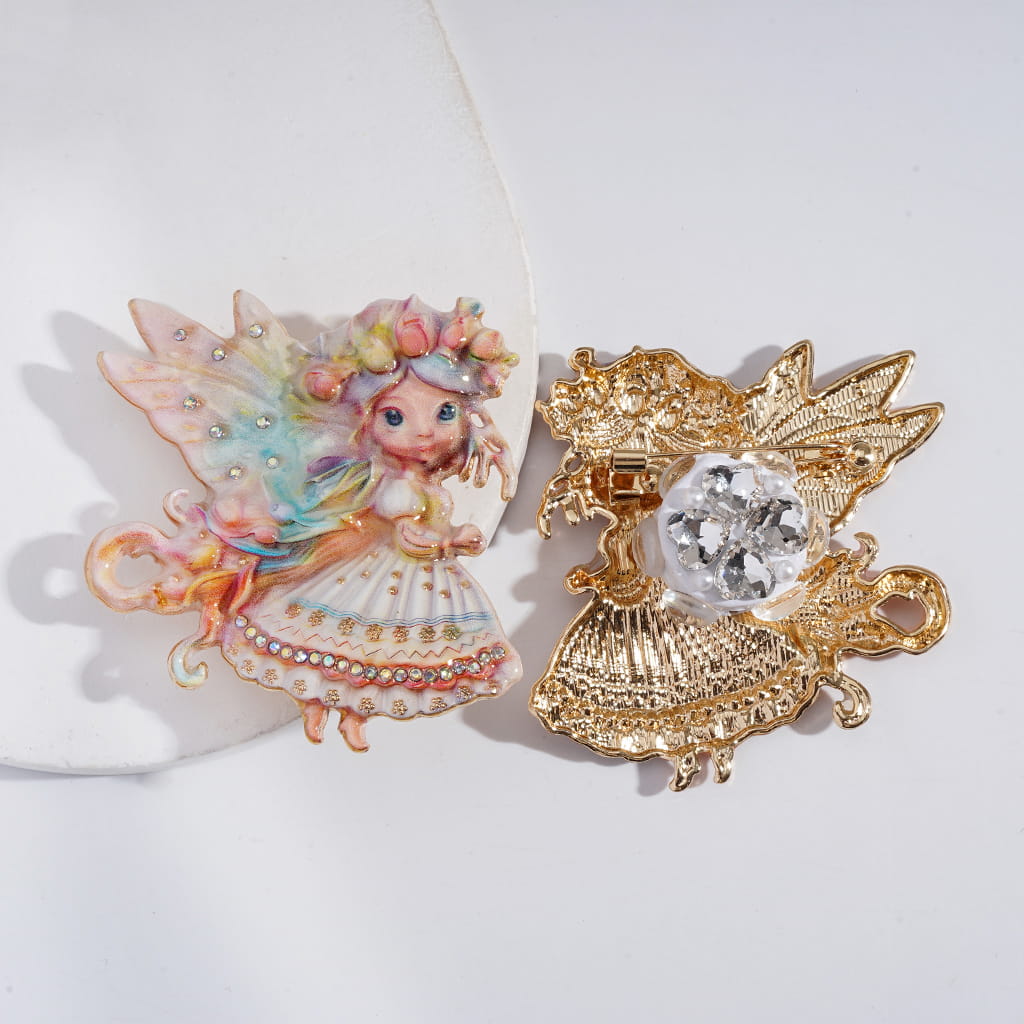 Enchanted Flower Crowned Fairy Clay Bead with White Pearls & Clear Rhinestones 54*60MM
