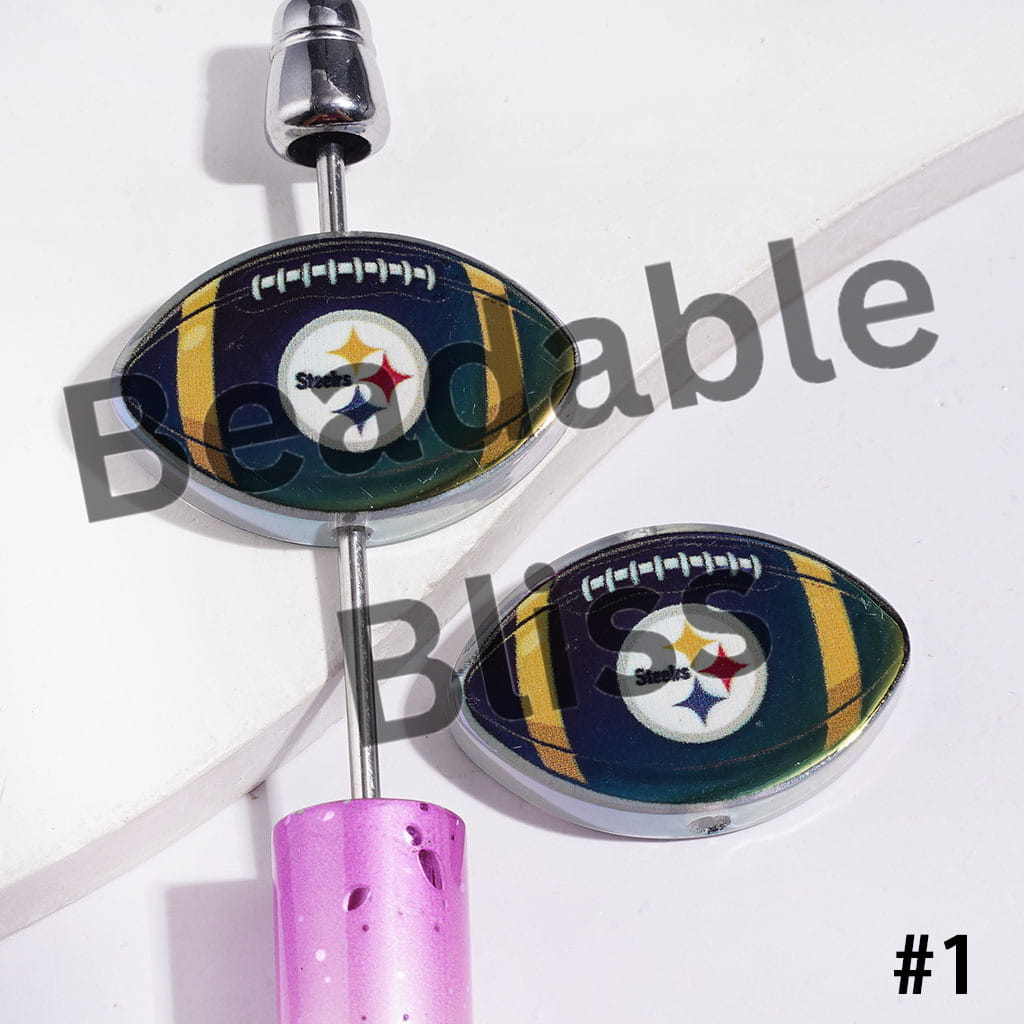 American Football Shape UV Coating Acrylic Beads, Assorted Team, 20*29MM