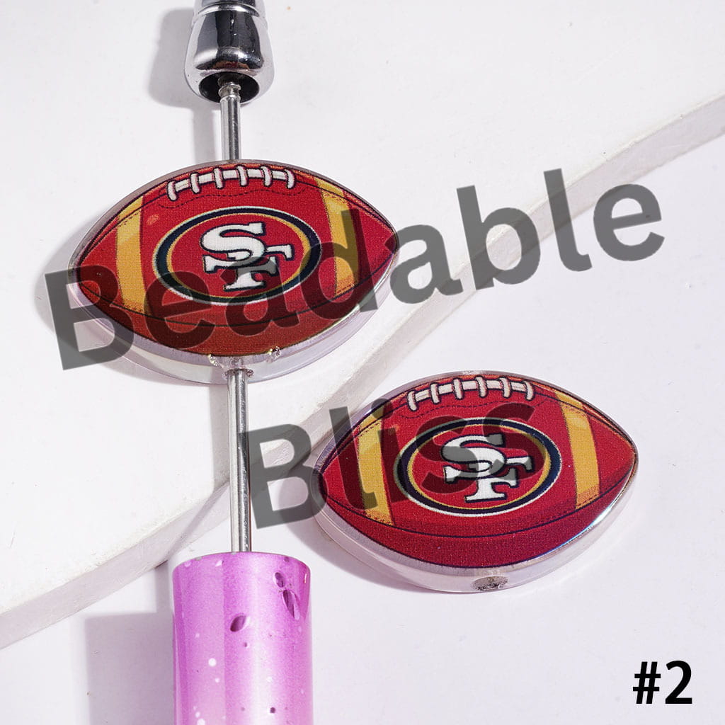 American Football Shape UV Coating Acrylic Beads, Assorted Team, 20*29MM