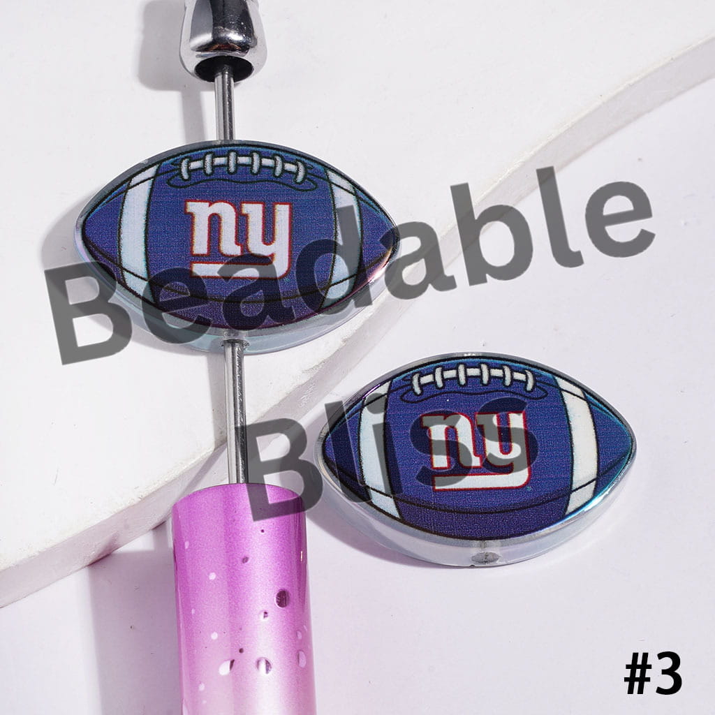American Football Shape UV Coating Acrylic Beads, Assorted Team, 20*29MM
