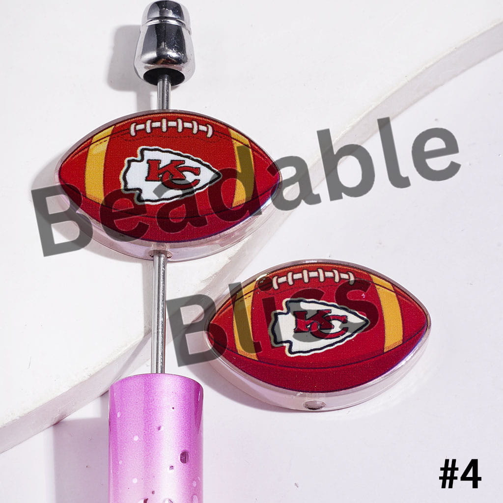 American Football Shape UV Coating Acrylic Beads, Assorted Team, 20*29MM