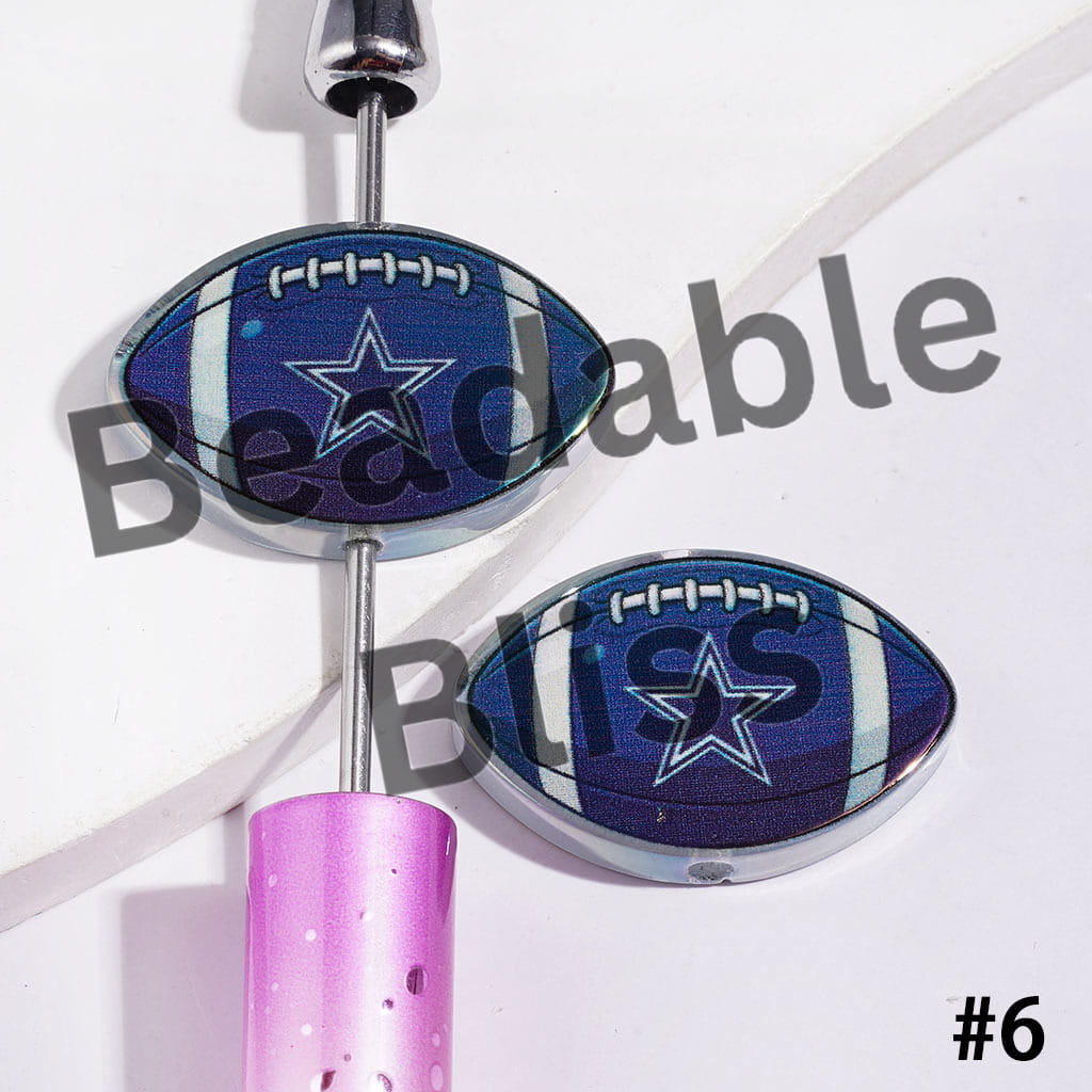 American Football Shape UV Coating Acrylic Beads, Assorted Team, 20*29MM
