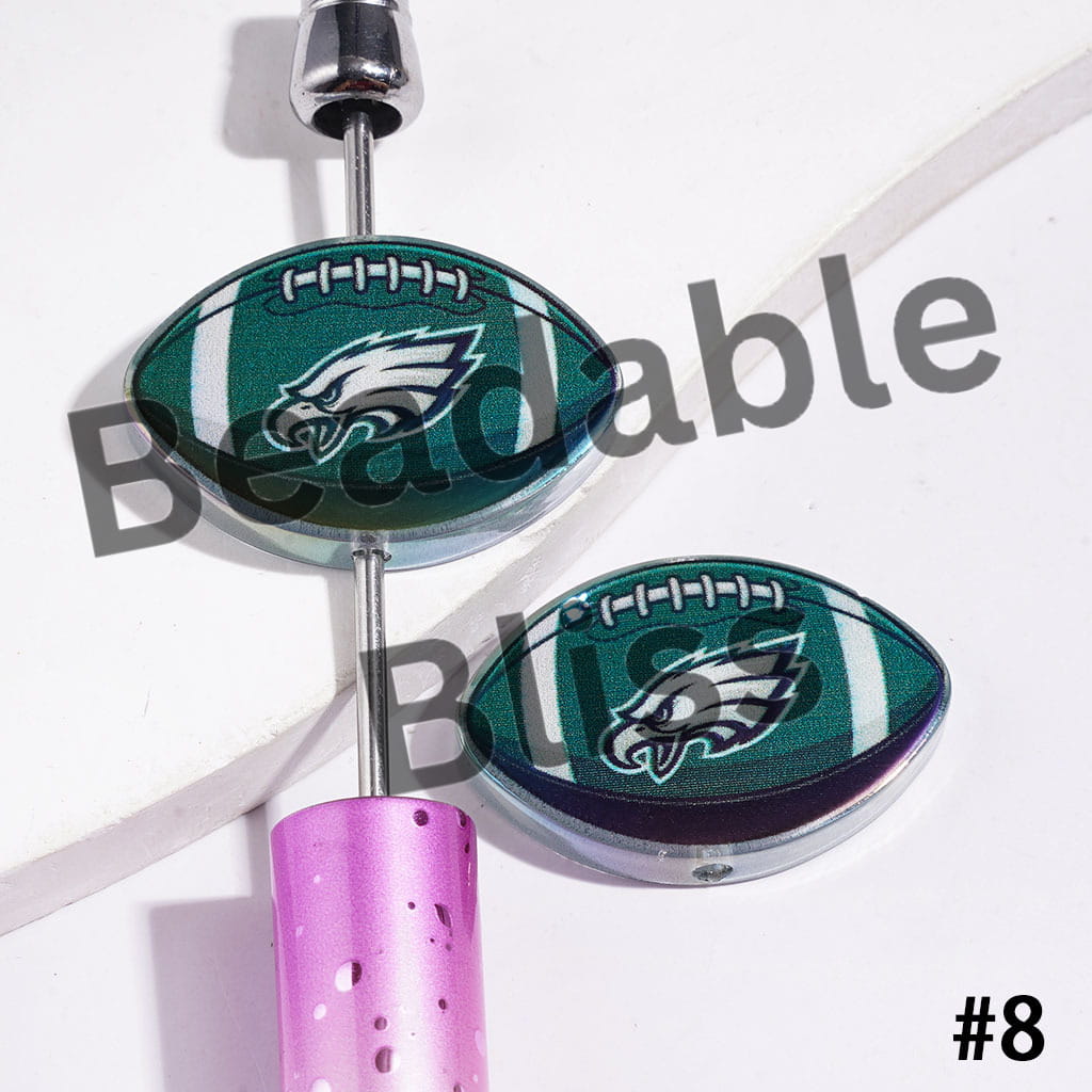 American Football Shape UV Coating Acrylic Beads, Assorted Team, 20*29MM