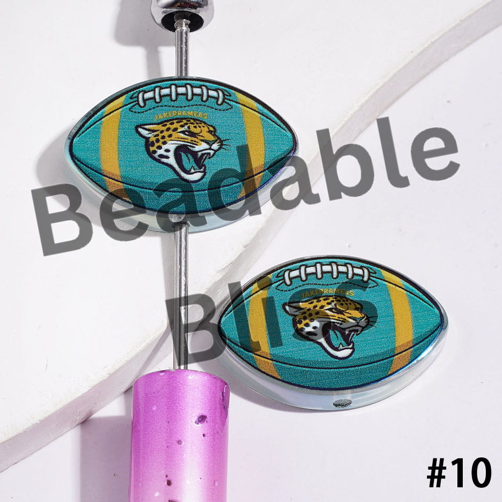 American Football Shape UV Coating Acrylic Beads, Assorted Team, 20*29MM